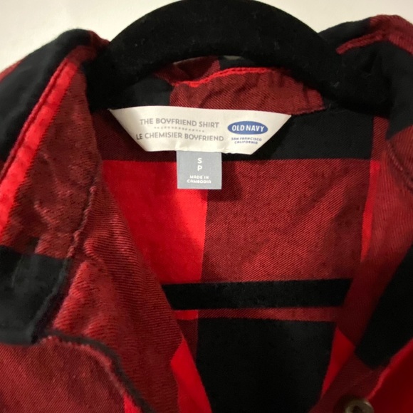 Old Navy Boyfriend Shirt Red Buffalo Plaid SMALL - Picture 3 of 5
